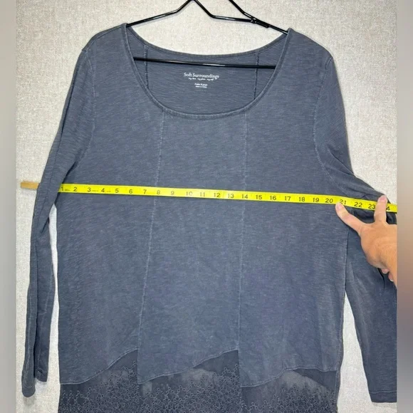 Soft Surroundings Gray Cotton Tunic Top Decorative Hemline Lagenlook Size PXL - Picture 5 of 9